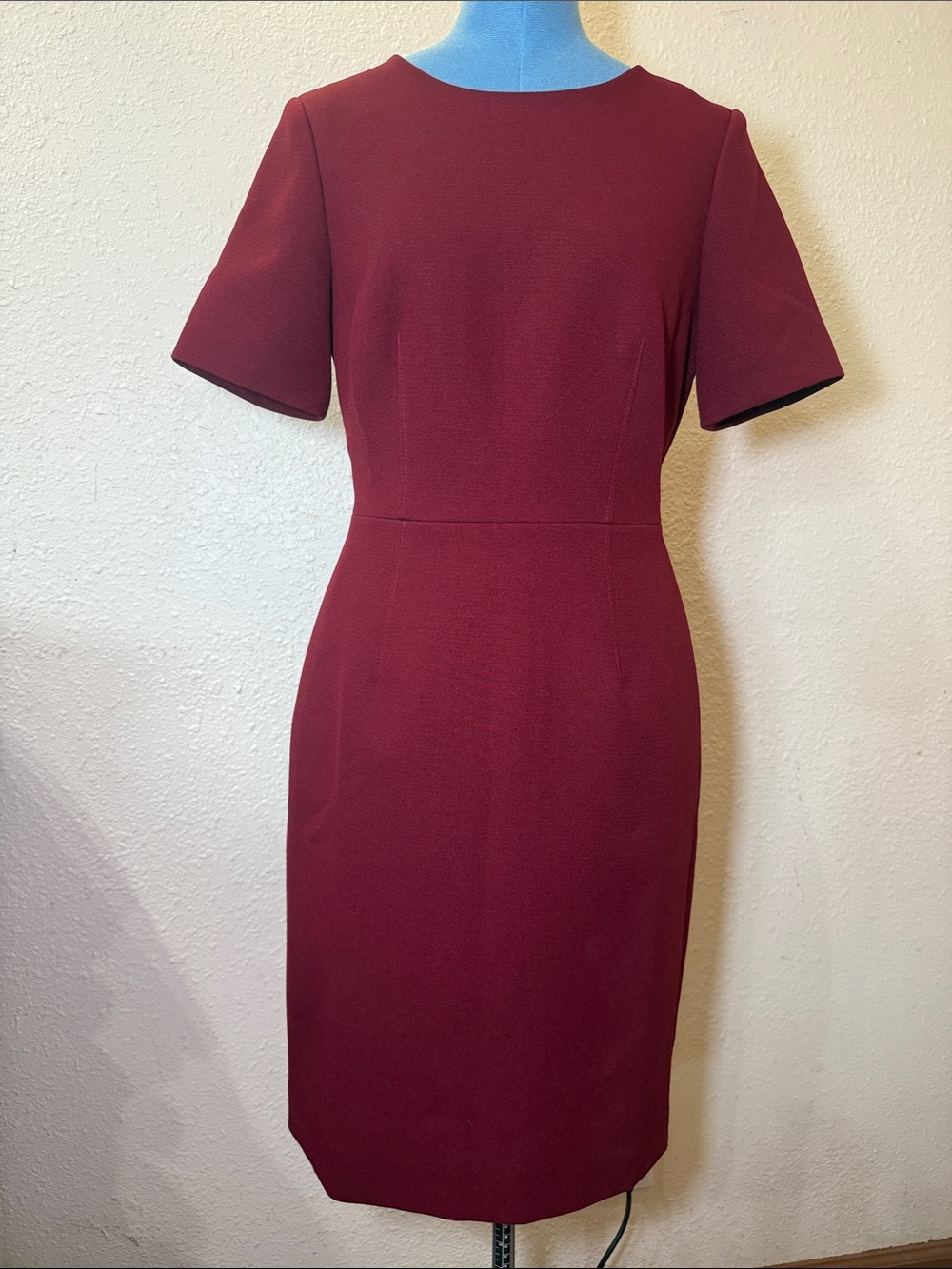 J. Crew Burgundy Short-Sleeve Sheath Midi Dress